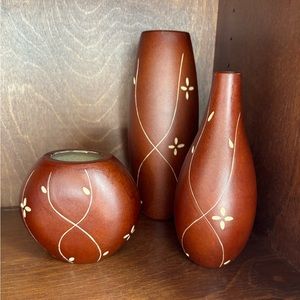 Wooden Flower‎ Vase Set 3-piece Bud Vases Natural Gifts Mid-century style